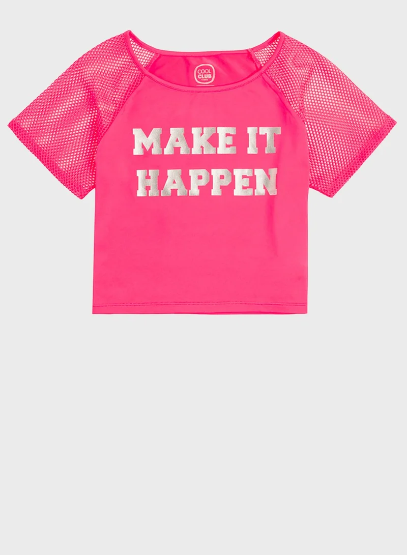 SMYK Youth Slogan Mesh Sleeve T-Shirt & Vest Set