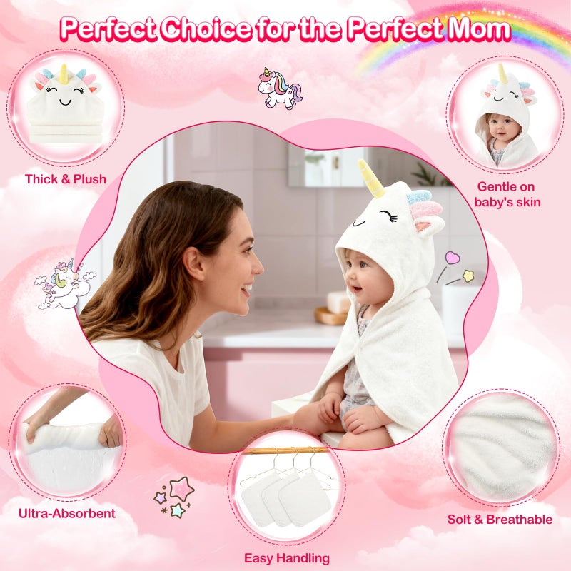 OFUSUY 9 PCS Baby Towels, 3 PCS Soft Hooded Baby Towels & 6 PCS Washcloths, Baby Bath Towels for Newborns, Infants & Toddlers- Coral Fleece, Soft & Ultra Absorbent, Cute Towel Gift for Girls & Boys - Image 3