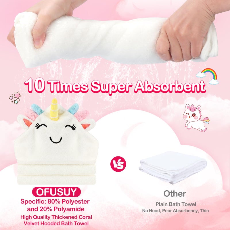 OFUSUY 9 PCS Baby Towels, 3 PCS Soft Hooded Baby Towels & 6 PCS Washcloths, Baby Bath Towels for Newborns, Infants & Toddlers- Coral Fleece, Soft & Ultra Absorbent, Cute Towel Gift for Girls & Boys - Image 5
