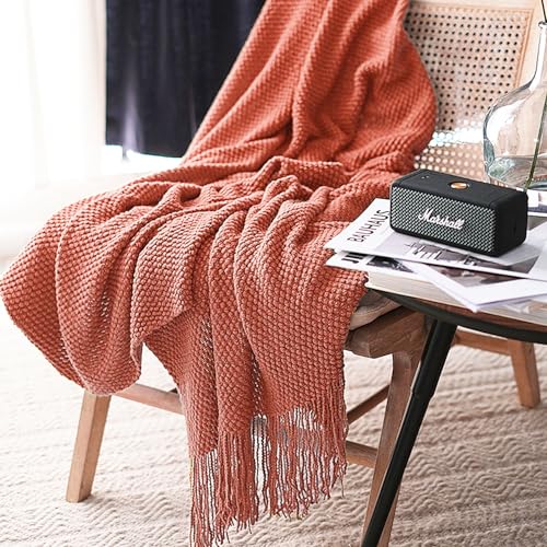 LOMAO Knitted Throw Blanket with Tassels Bubble Textured Lightweight Throws for Couch Cover Home Decor Coral 50x60