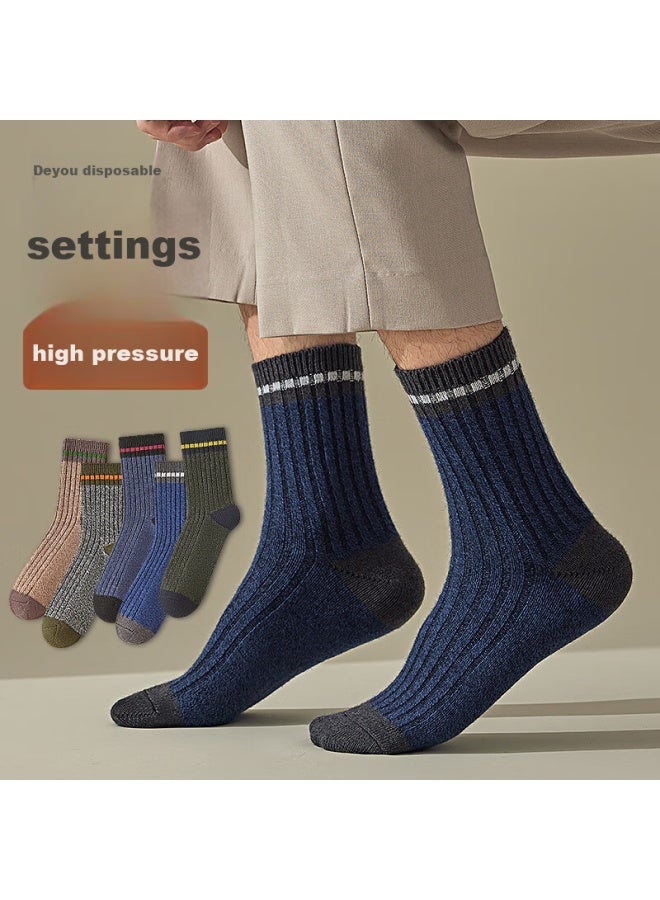 Modal 4 Pairs 30% Merino Wool Socks For Men, Mid-calf Socks, Autumn And Winter, Fleece-lined, Thickened, Warm Long Socks For Northeast China - Image 2