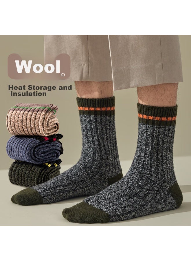 Modal 4 Pairs 30% Merino Wool Socks For Men, Mid-calf Socks, Autumn And Winter, Fleece-lined, Thickened, Warm Long Socks For Northeast China - Image 1