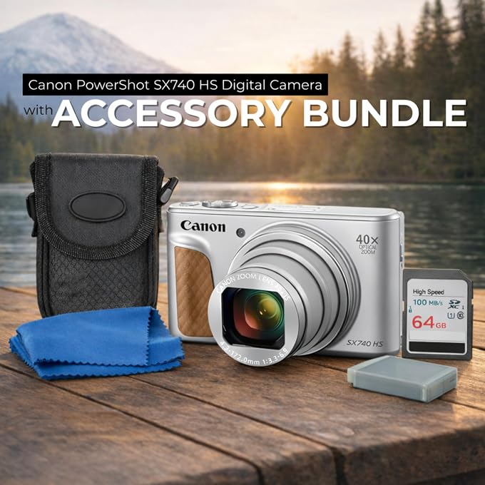 Canon PowerShot SX740 HS Digital Camera (Silver) 5PC Bundle - Includes 64GB SD Memory Card + Point & Shoot Case + Extra Battery + Microfiber Cleaning Cloth + More (Renewed) - Image 2