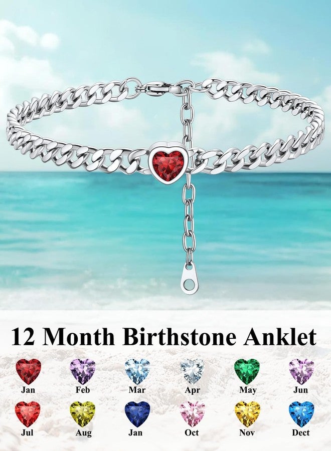 ChainsHouse Cuban Chain Anklet for Women Stainless Steel January Heart Birthstone Anklet - Image 5