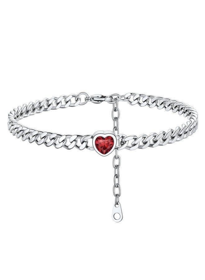 ChainsHouse Cuban Chain Anklet for Women Stainless Steel January Heart Birthstone Anklet - Image 1