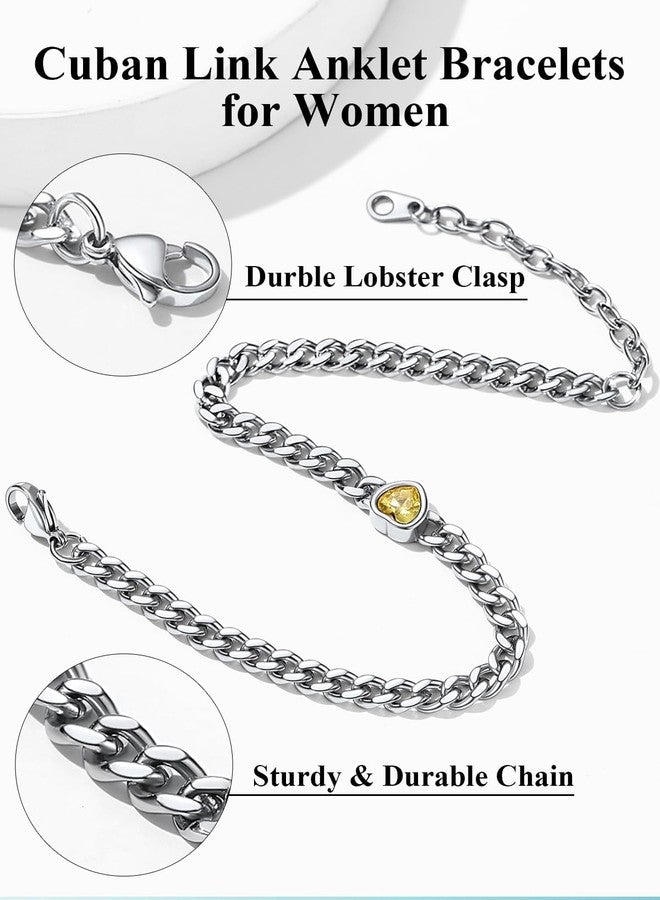 ChainsHouse Cuban Chain Anklet for Women Stainless Steel January Heart Birthstone Anklet - Image 4