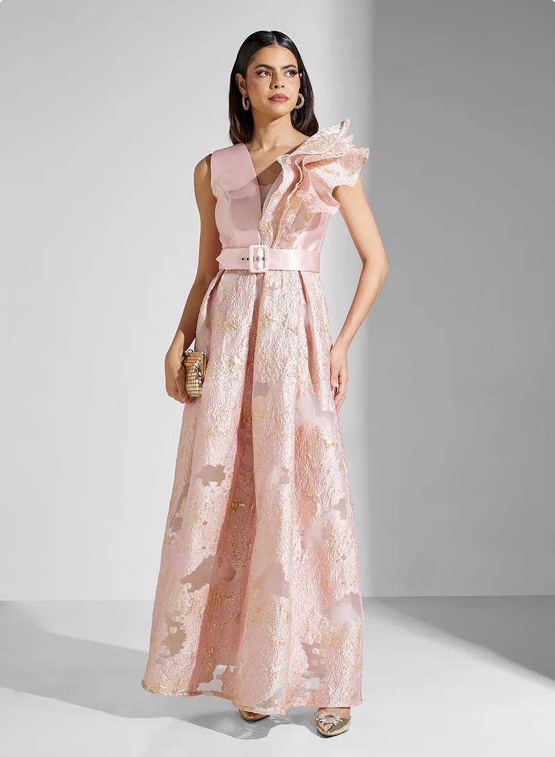 نمشي x Floral Ruffle Gown Dress