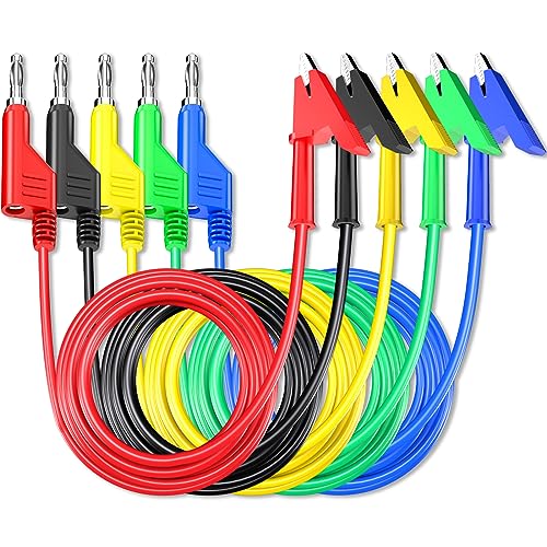 Goupchn 5PCS Test Leads 4mm Stackable Banana Plug to Crocodile Alligator Clips Flexible Cable Wire 6.56ft/2m for Multimeter Electrical Testing - Image 1