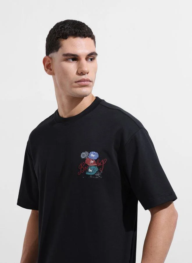 The Indian Garage Co Men Relaxed Fit Embroidered Crew Neck Half Sleeves T-Shirt