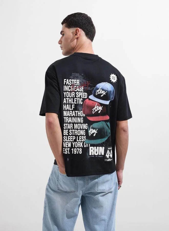 The Indian Garage Co Men Relaxed Fit Embroidered Crew Neck Half Sleeves T-Shirt