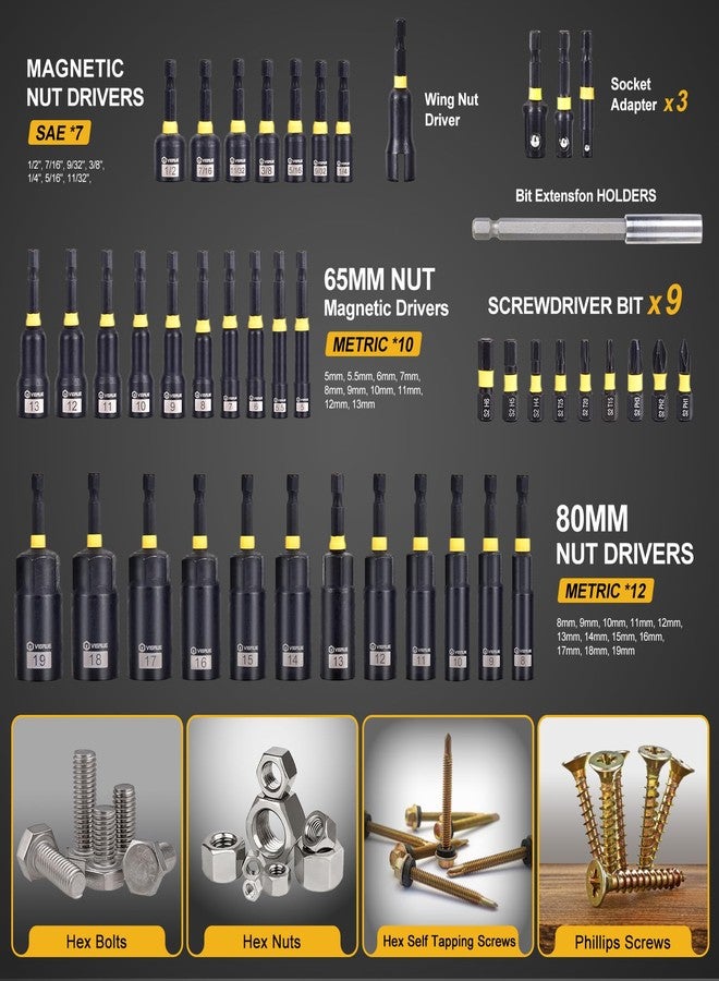 VIGRUE 43PCS Nut Driver Set for Impact Drill, Magnetic and Deep Nut Drivers, Metric & SAE Nut Drivers, Wing Nut Driver, Bit Extension, 1/4 Quick Change and Phillips Torx Hex Screwdriver Bit - Image 2