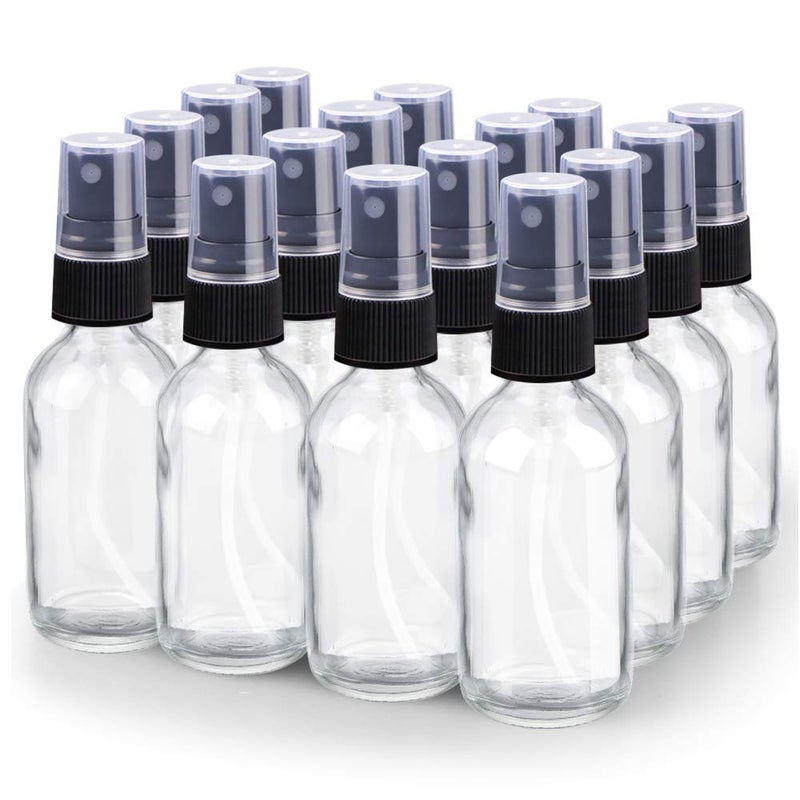 Wedama Spray Bottle 2 oz Fine Mist Glass Spray Bottle Little Refillable Liquid Containers for Watering Flowers Cleaning 16 Pack Clear