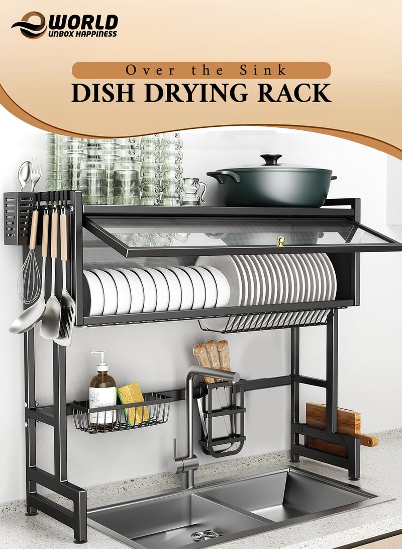 Eworld Over-the-Sink 2-Tier Dish Drying Rack with Cover | Space-Saving Kitchen Sink Organizer for Plates, Bowls, Glasses, and Cutlery – Assorted Colors - Image 1