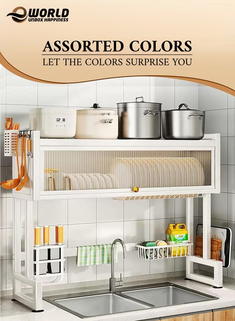 Eworld Over-the-Sink 2-Tier Dish Drying Rack with Cover | Space-Saving Kitchen Sink Organizer for Plates, Bowls, Glasses, and Cutlery – Assorted Colors - Image 2