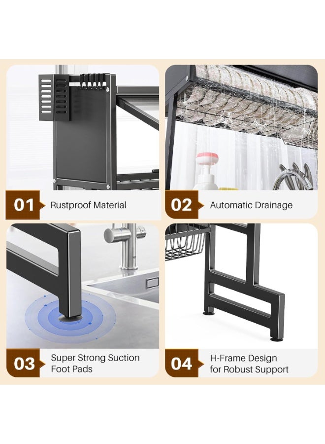 Eworld Over-the-Sink 2-Tier Dish Drying Rack with Cover | Space-Saving Kitchen Sink Organizer for Plates, Bowls, Glasses, and Cutlery – Assorted Colors - Image 5