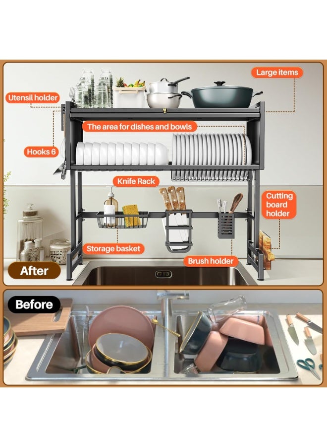 Eworld Over-the-Sink 2-Tier Dish Drying Rack with Cover | Space-Saving Kitchen Sink Organizer for Plates, Bowls, Glasses, and Cutlery – Assorted Colors - Image 4