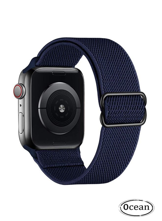Ocean Soft Nylon Elastic Braided Strap For Apple Watch SE Series 8/7/6/5/4/3/2/1 (Navy Blue, 38mm/40mm/41mm) - Image 1
