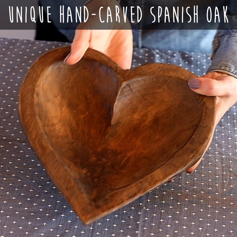 MAINEVENT Decorative Bowl Home Decor Approx 10.5x12 Inch, Spanish Oak Wooden Dough Bowl, Wood Dining Room Table Centerpiece Heart Shaped Made in USA - Image 2