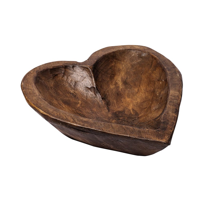 MAINEVENT Decorative Bowl Home Decor Approx 10.5x12 Inch, Spanish Oak Wooden Dough Bowl, Wood Dining Room Table Centerpiece Heart Shaped Made in USA - Image 1