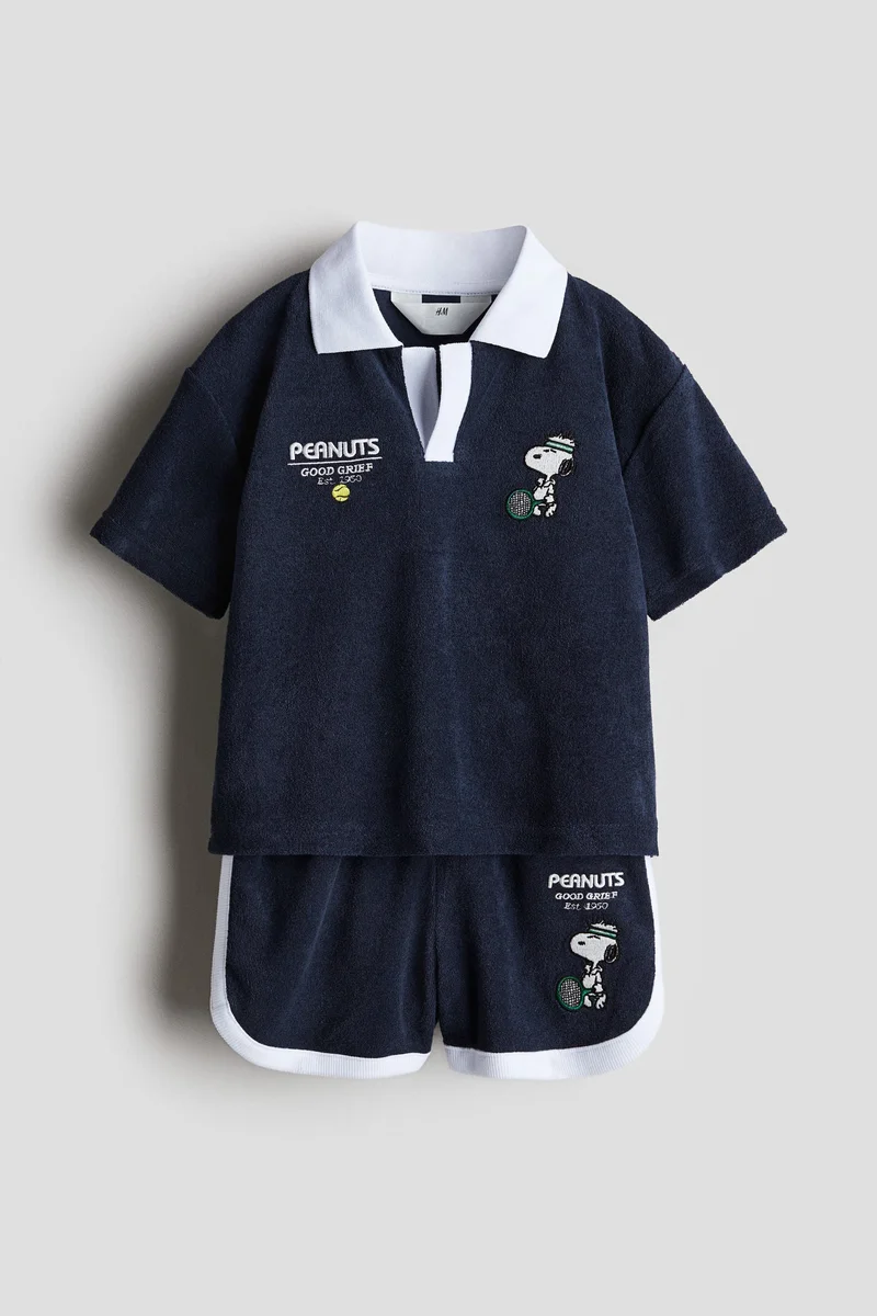 اتش اند ام طقم تيري بتفاصيل مطرزة - عبوة من قطعتين