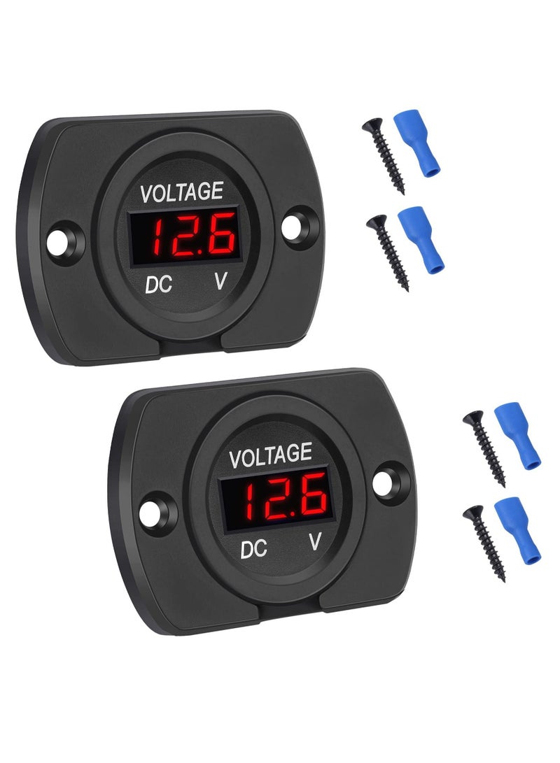Waterproof Car Voltmeter DC 12V 24V Voltage Gauge Meter with LED Digital Display Panel  For Motorcycle Truck ATV UTV Travel Trailer Boat Marine Vehicle(Red Display) - Image 1