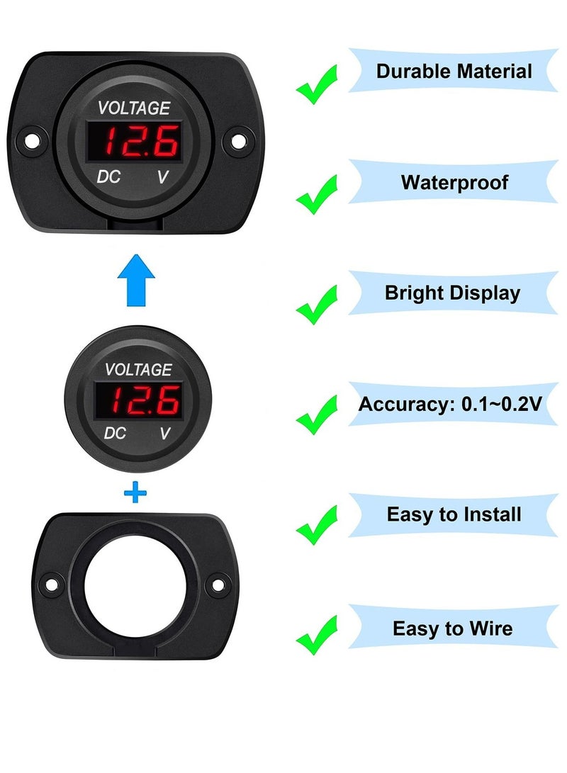 Waterproof Car Voltmeter DC 12V 24V Voltage Gauge Meter with LED Digital Display Panel  For Motorcycle Truck ATV UTV Travel Trailer Boat Marine Vehicle(Red Display) - Image 5