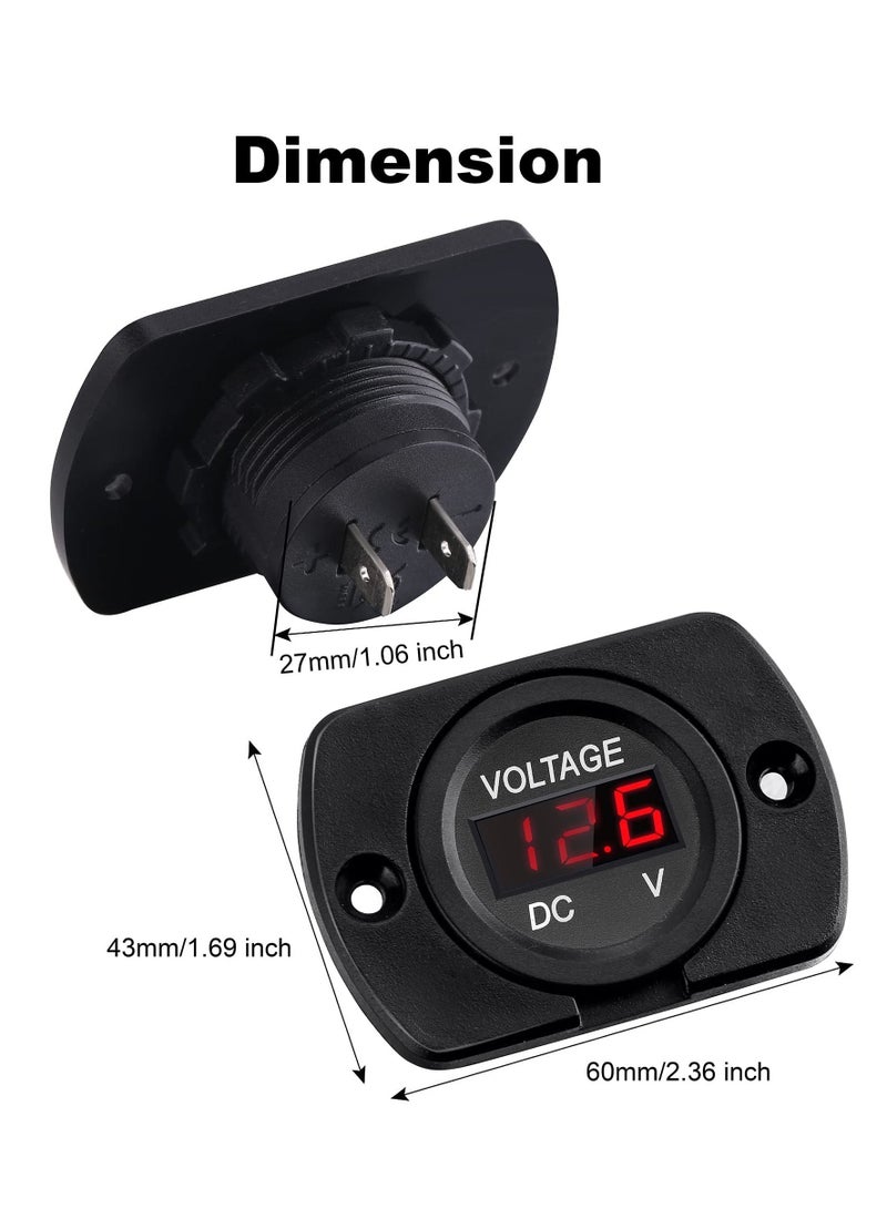 Waterproof Car Voltmeter DC 12V 24V Voltage Gauge Meter with LED Digital Display Panel  For Motorcycle Truck ATV UTV Travel Trailer Boat Marine Vehicle(Red Display) - Image 3