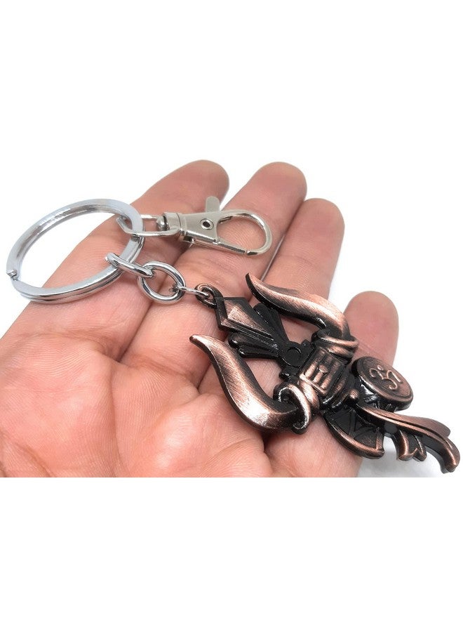 Aura Set Of 2 Spiritual Trishul Damru Bhagwa Om Shiva Shankar Mahadev Gift Keychain For Bike Car Home Office House Keys Men Women Boys Girls Metal Keychain (Brown, 2) - Image 3
