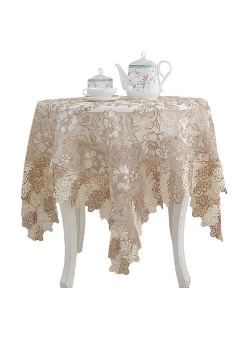 KASTWAVE Square Tablecloth Lace Embroidery Water Resistant Washable Dust-Proof Classic Table Cover for Wedding Party Home Kitchen Dinning Tabletop Decoration 90*90cm (Gold Elegant Lotus)  - Image 1