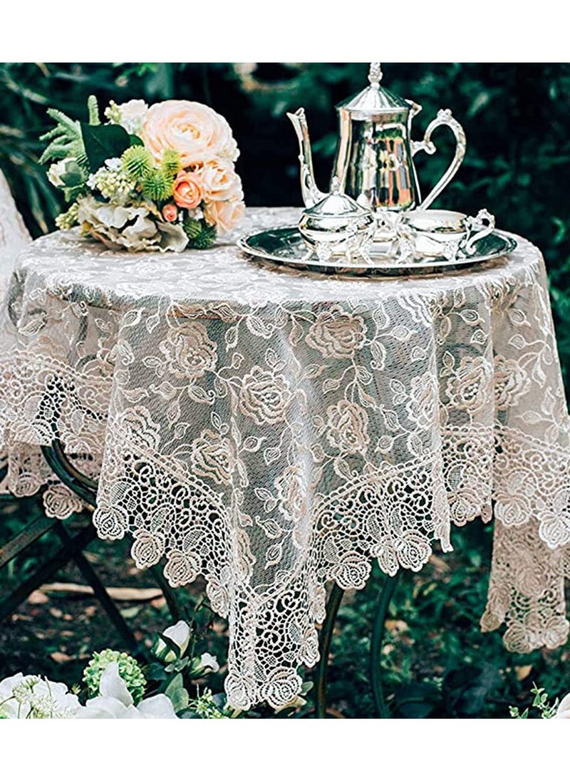 KASTWAVE Square Tablecloth Lace Embroidery Water Resistant Washable Dust-Proof Classic Table Cover for Wedding Party Home Kitchen Dinning Tabletop Decoration 90*90cm (Gold Elegant Lotus)  - Image 4