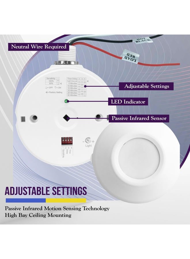 ENERLITES حساس حركة سقف Enerlites MPC-50H، حساس بالأشعة تحت الحمراء السلبية PIR، بزاوية 360 درجة، تغطية تصل إلى 2800 قدم مربع، 120-277 فولت تيار متردد، درجة تجارية/صناعية، أبيض - Image 4