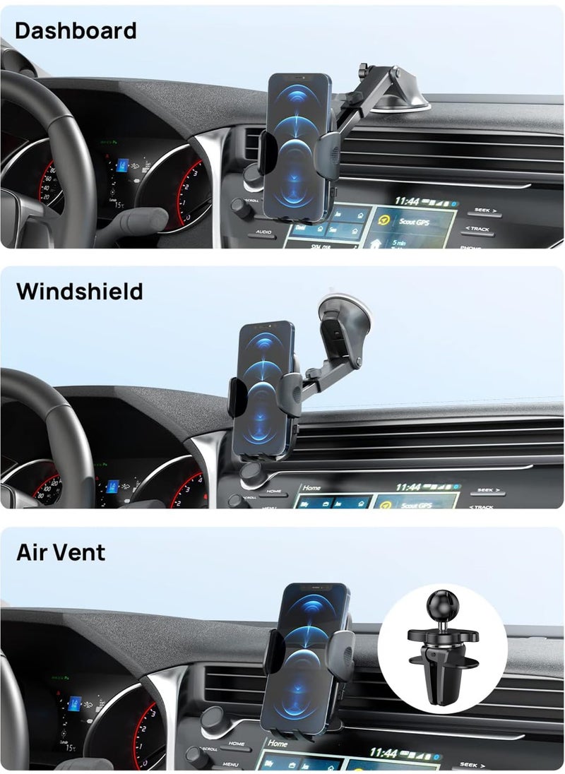 Uwals - Phone Mount for Car, Long Arm Strong Suction Cup Car Phone Holder, Universal Hands-Free Phone Holder for Car Windshield Dashboard Air Vent, Fit iPhone Samsung All Smartphones - Image 1