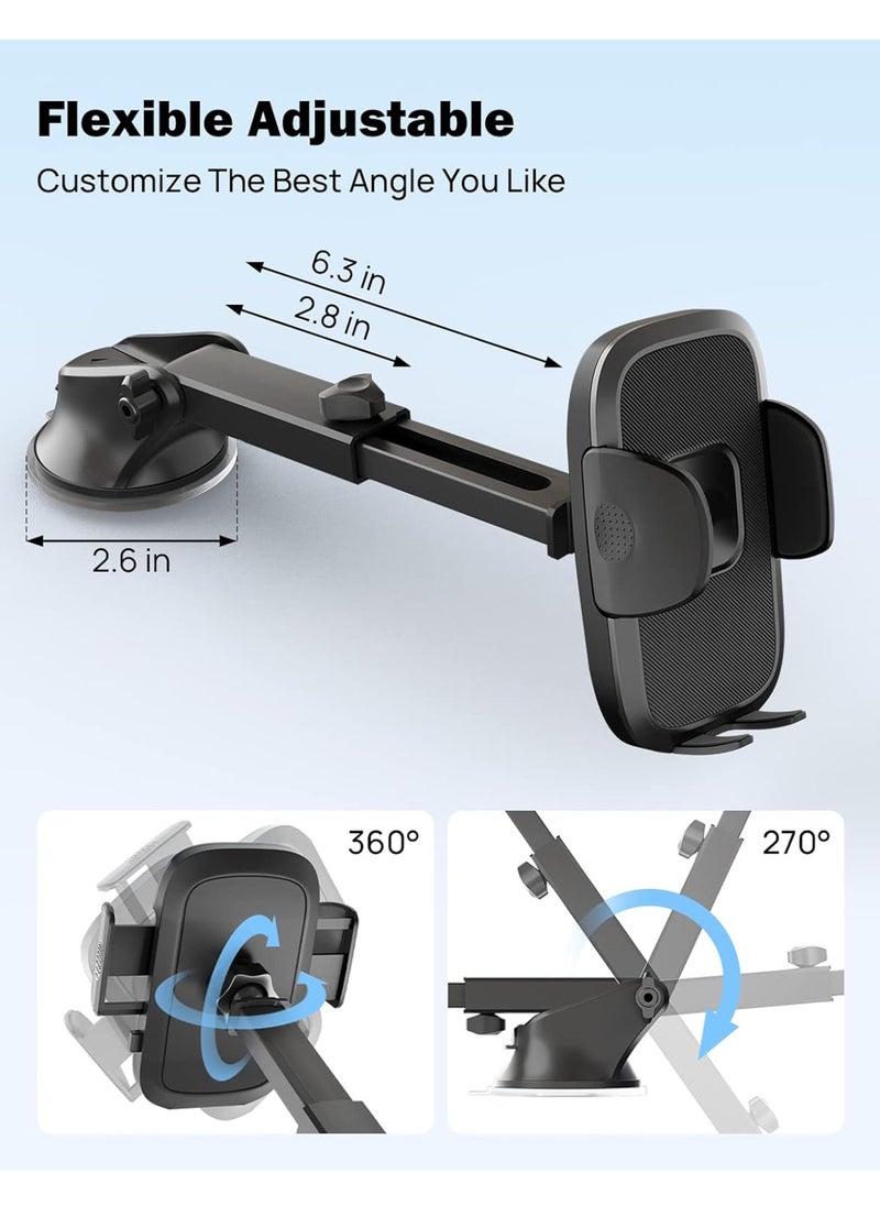 Uwals - Phone Mount for Car, Long Arm Strong Suction Cup Car Phone Holder, Universal Hands-Free Phone Holder for Car Windshield Dashboard Air Vent, Fit iPhone Samsung All Smartphones - Image 1