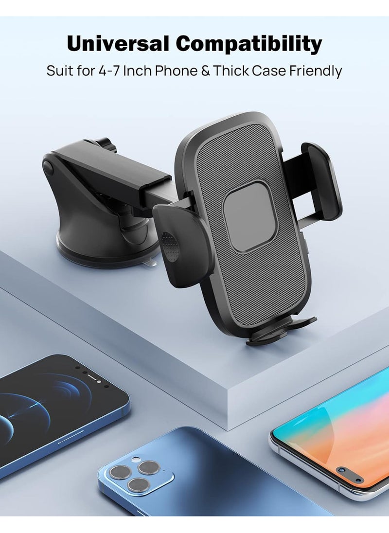 Uwals - Phone Mount for Car, Long Arm Strong Suction Cup Car Phone Holder, Universal Hands-Free Phone Holder for Car Windshield Dashboard Air Vent, Fit iPhone Samsung All Smartphones - Image 1