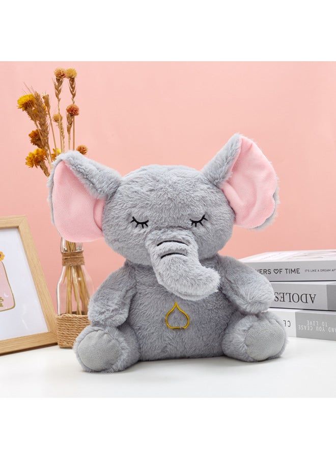 Soothing Breathable Plush Toy For Newborns Music Lighting Sleep Doll Elephant Shape PP Cotton Short Plush Multi-Functional-Color:Breathing Elephant Ordinary-Height:28cm  - Image 3