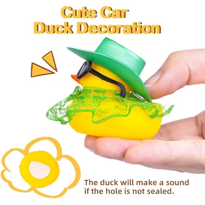 MuMyer Car Rubber Duck, Rubber Duck Car Dashboard Decoration Accessories with Mini Hat Sunglasses Skirt or Bow and Cute Accessories(H31) - Image 4