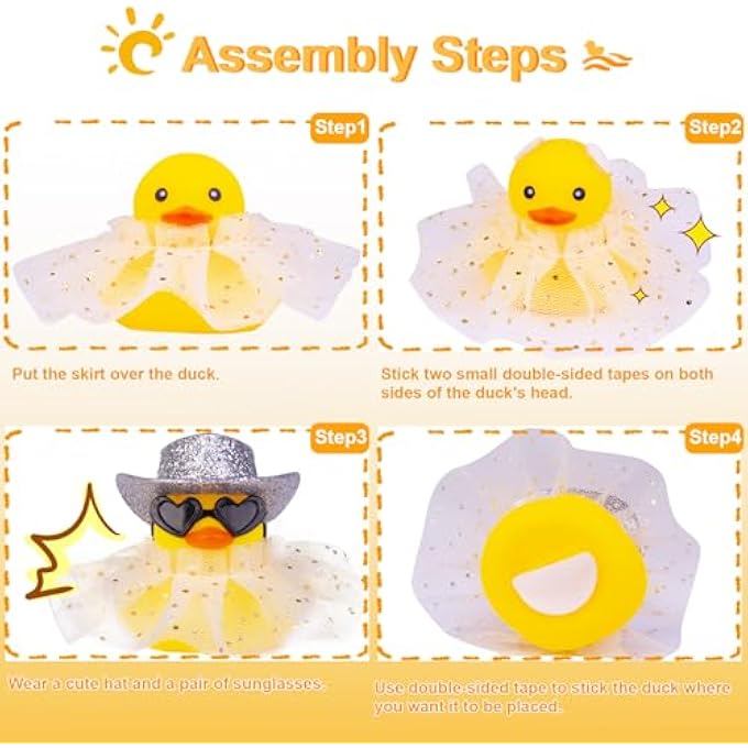 MuMyer Car Rubber Duck, Rubber Duck Car Dashboard Decoration Accessories with Mini Hat Sunglasses Skirt or Bow and Cute Accessories(H31) - Image 2