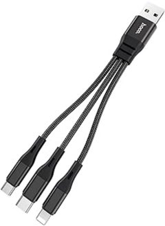 Hoco Hoco X47 - Harbor, 3-in-1, Charging Cable (2.4A - 0.25M), USB-A To Lightning/Micro-USB/USB-C Plug, Compatible With Apple iPhone iPad Airpods Samsung Huawei Xiaomi Oppo - Black 