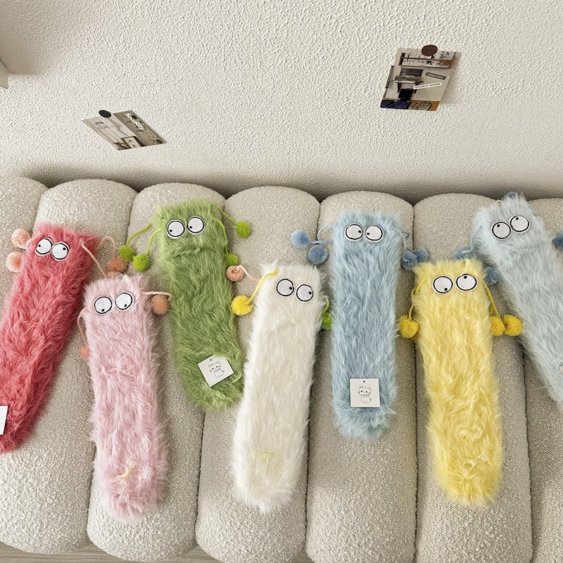 Cute Plush Socks for Women in Autumn and Winter, Warm and Velvet Thickeneded Couple Style Home Floor Sleeping Heelless Stockings - Image 3