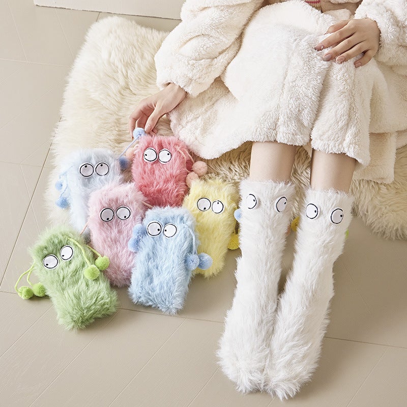Cute Plush Socks for Women in Autumn and Winter, Warm and Velvet Thickeneded Couple Style Home Floor Sleeping Heelless Stockings - Image 2