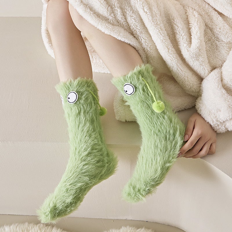 Cute Plush Socks for Women in Autumn and Winter, Warm and Velvet Thickeneded Couple Style Home Floor Sleeping Heelless Stockings - Image 4