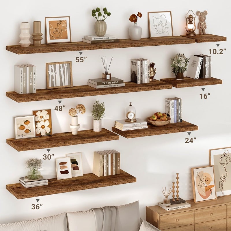 Vivelove 10 Inch Deep Floating Shelves 24 inch Long, 24 x 10 Wide Wall Shelves with Invisible Brackets, for Bedroom Bathroom Living Room Kitchen Office, Farmhouse Home Decor, Set of 2, Rustic Brown - Image 5