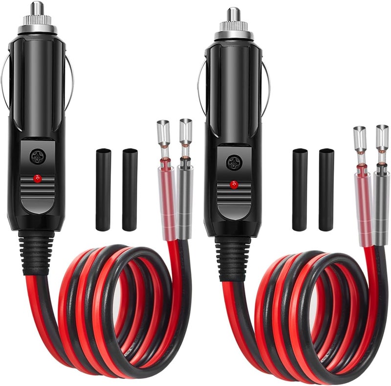 CHANZON 2 Pack 12V / 24V 15A Car Cigarette Lighter Plug, 16AWG Heavy Duty Fused Male Plug Adapter with LED Light, Replacement Cigarette Lighter Socket Cord (Black Heat Shrink Tubing Included) - Image 1