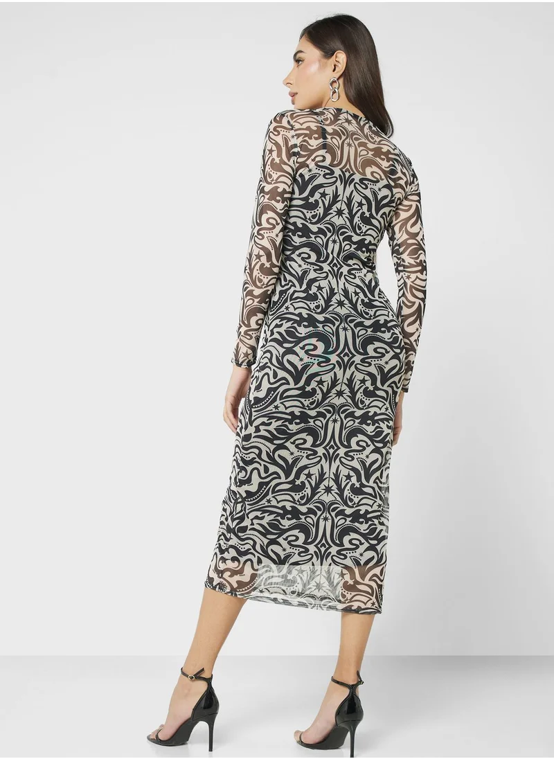 Never fully Dressed Crew Neck Printed Mesh Dress