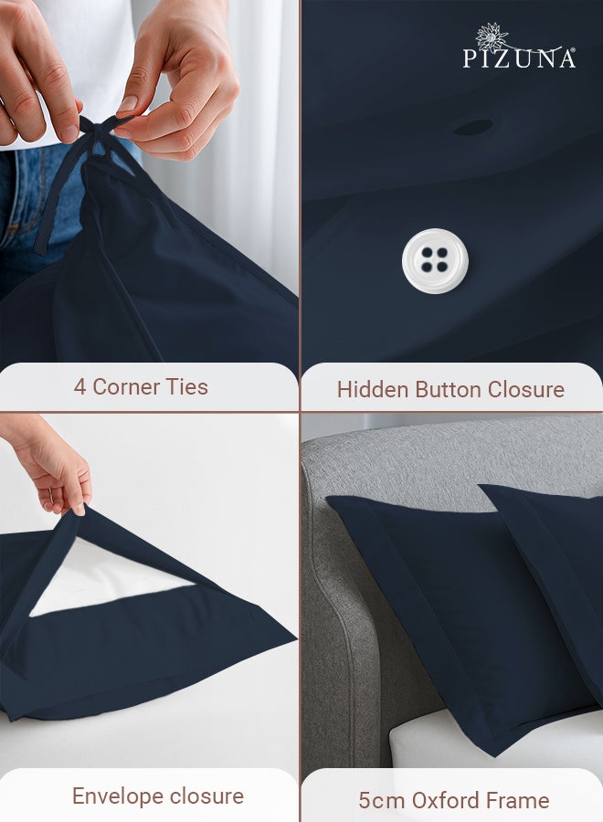 PIZUNA Pure Combed Cotton Duvet Cover King 260x220 cm, Dark Blue, 400 Thread Count Cool Breathable 100% Long Staple Cotton Sateen Weave Quilt Cover with 2 Pillowcases (Luxurious Bedding Set) - Image 4