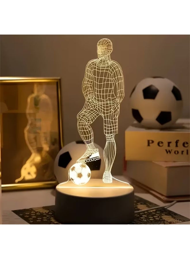 Goolsky 3D Soccer Player Illusion LED Night Light, USB-Powered Desk Lamp with Acrylic Base, Polished ABS Surface, Corded Tabletop Lamp for Bedroom Decor, No Battery, Decorative Night Light | Modern Desk Decor | Sleek Finish Lamp, Soccer Accessories - Image 3