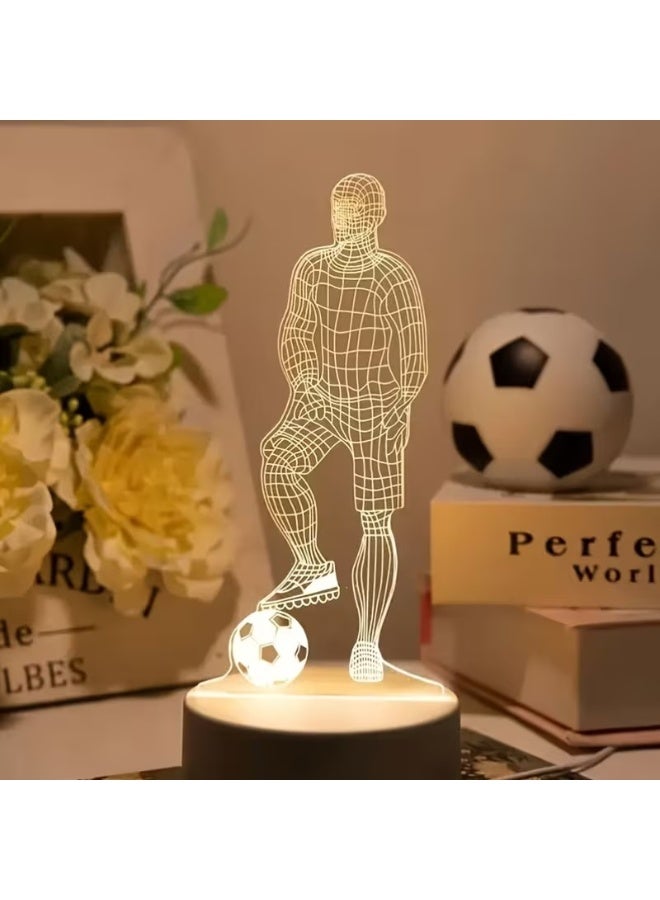 Goolsky 3D Soccer Player Illusion LED Night Light, USB-Powered Desk Lamp with Acrylic Base, Polished ABS Surface, Corded Tabletop Lamp for Bedroom Decor, No Battery, Decorative Night Light | Modern Desk Decor | Sleek Finish Lamp, Soccer Accessories - Image 1
