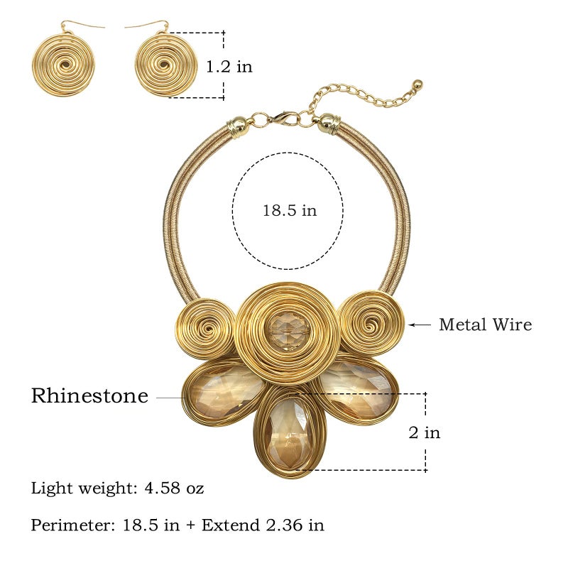 JHWZAIY Chunky African Statement Necklace For Women Tribal Fashion Costume Jewelry Earring Sets Unique Colorful Big Rhinestone Crystal Pendent Collar Choker Bib Handmade (05) - Image 2