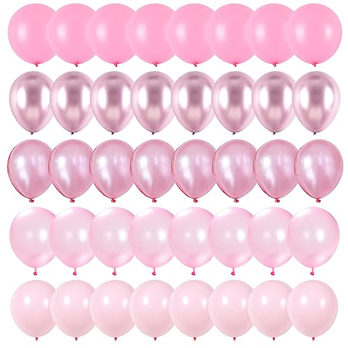 Togvu Pink Balloons Set, 60 Packs 12 Inch Metallic Chrome Pink Pearl Macaron Light Pink Different Shades Balloons for Girl Women Birthday Decorations, Wedding, Christening, Baby Shower Party - Image 1