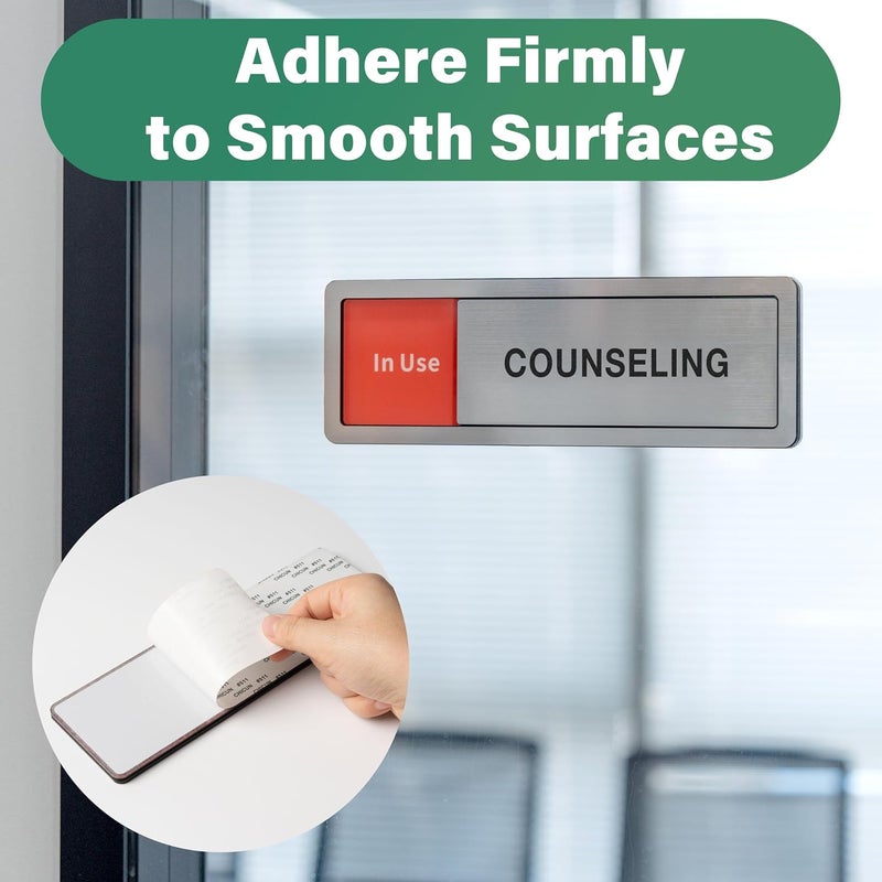 Abudada Counseling Room Door Sign with Slider, Do Not Disturb Privacy Office Sign, In Use/Available Acrylic Sliding Indicator for Business Hospital Home, Brushed Silver 8" x 2.6" - Image 5